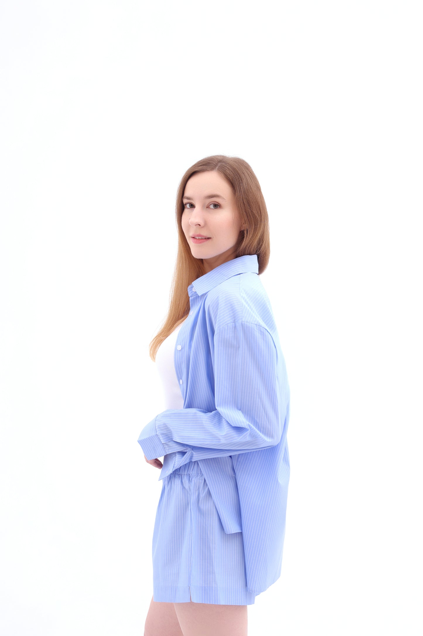 Goddess Harmonia Pinstriped Boyfriend Shorts Set
