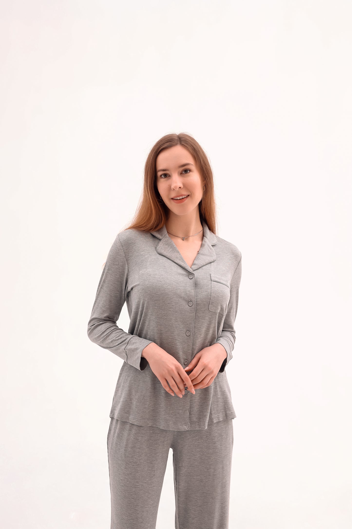 Goddess Metis Ribbed Modal Long Sleeve Pajama Gray